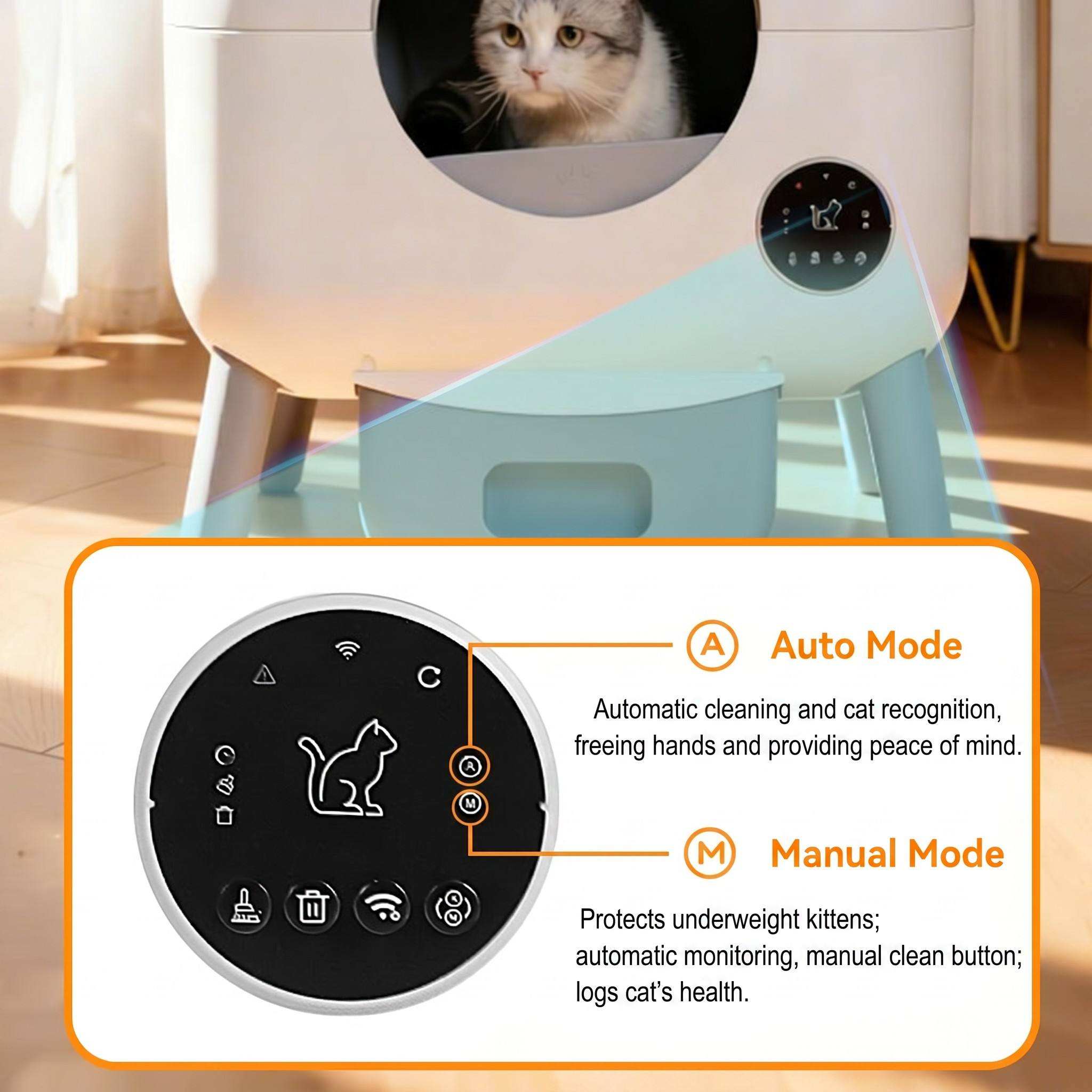 Automatic Deodorizing Self-Cleaning Extra Large Round Enclosed Smart Cat Litter Box with Odor Control for Multiple Cats
